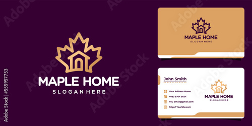 Maple leaf combination with home logo design and business card
