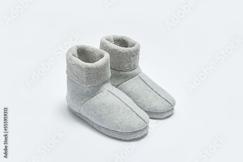 Woollen slippers boots on white background