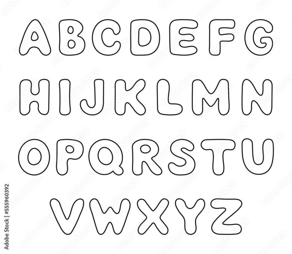 Handwritten alphabet. ABC set. Can be used for school posters, kids decorations, cards, stickers. Isolated vector and PNG illustration on transparent background.
