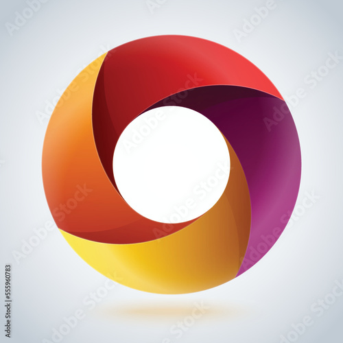 Infographic red, orange, yellow and purple curled paper circle shapes on white background