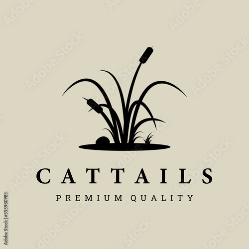 cattails grass logo vector illustration design, flat vintage