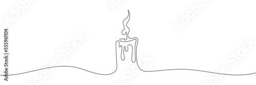 Continuous line drawing of a candle. One line candle icon on white background. Vector illustration
