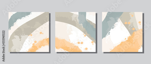 Set 3 illustration vector EPS print hand draw painted abstract shapes geometry contemporary aesthetic mid century modern art Scandinavian nordic design style © Farhan
