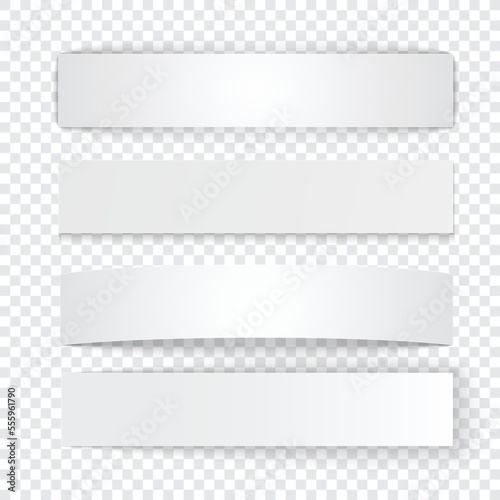 Set of blank stripe paper banners with realistic shadows on transparent background