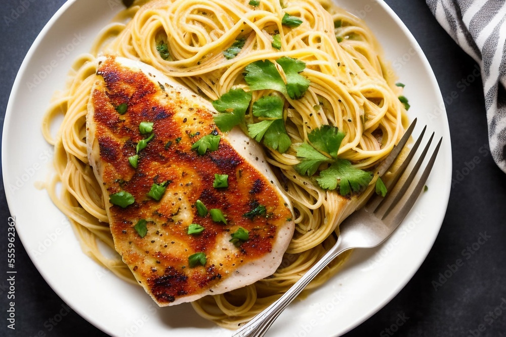 Chicken Piccata with angel hair noodles Chicken Piccata with angel hair noodles