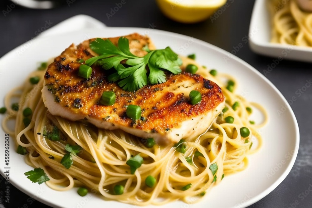 Chicken Piccata with angel hair noodles