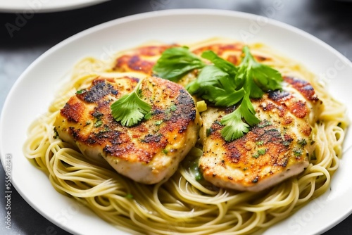 Chicken Piccata with angel hair noodles