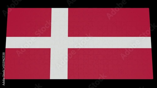 Six different clips to collect puzzle pieces in which the flag of Denmark appears Isolated by Alpha channel (transparent background) to enhance any animation movie or Cinematic clips or film project