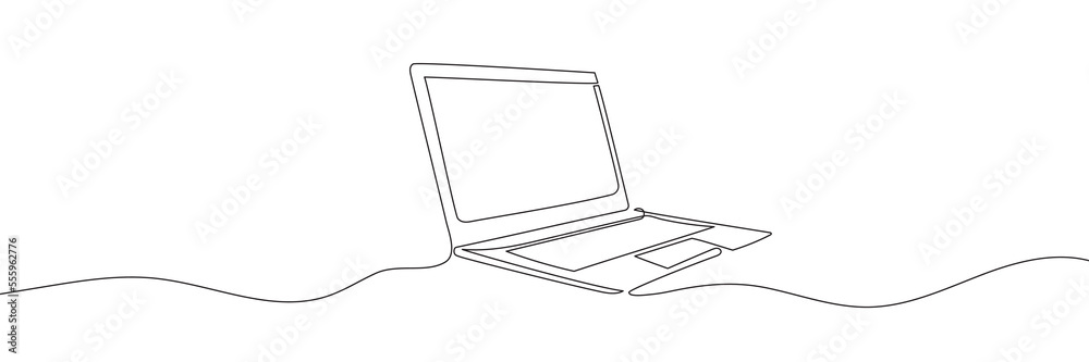 Single line drawing of laptop gadget isolated on white background ...