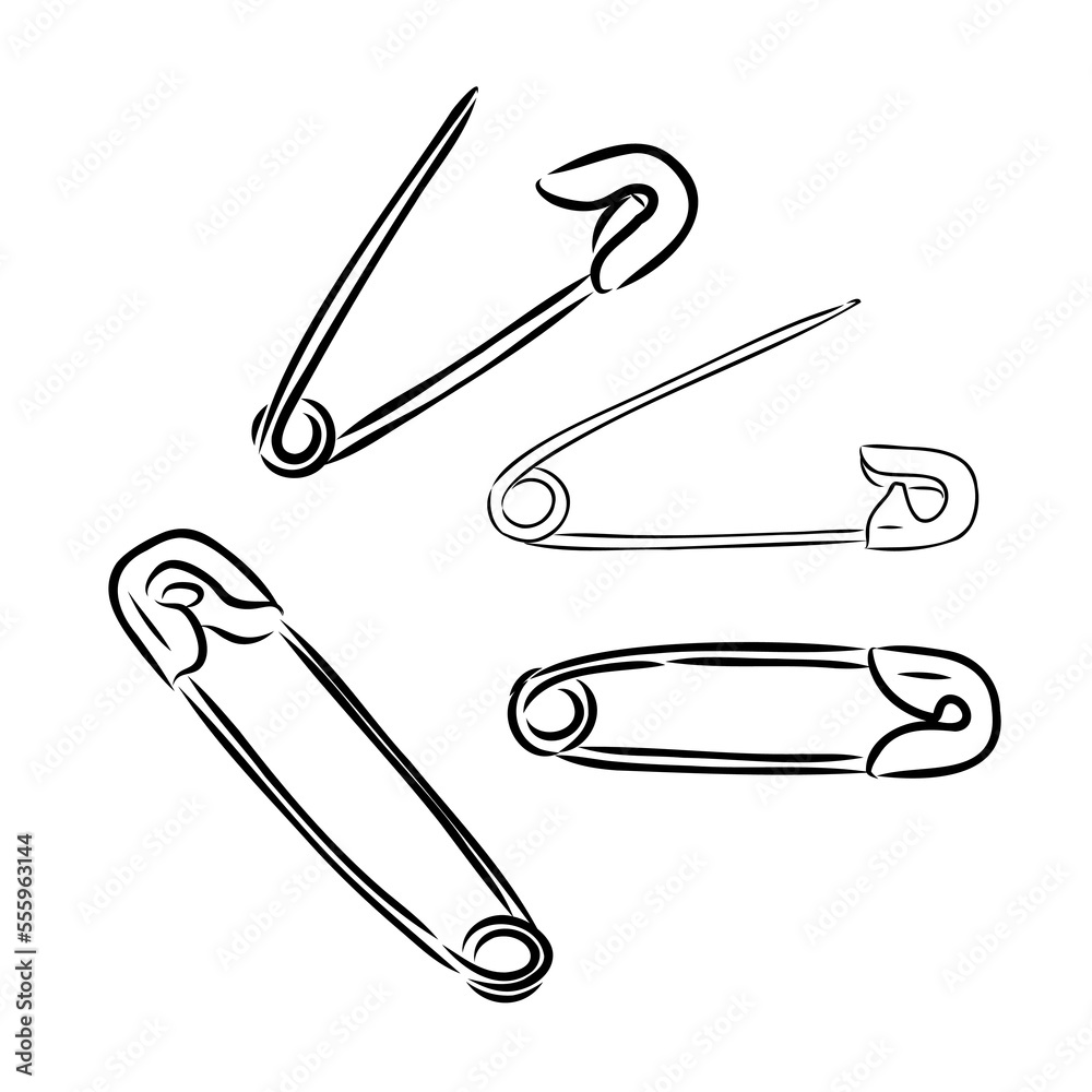 Clothes Safety Pin Hand Drawn vector illustration on white background Clothes Safety Pin Hand Drawn vector illustration on white background