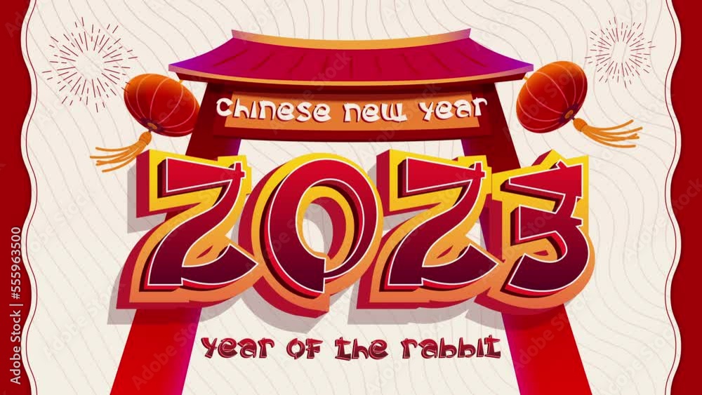 Happy chinese new year 2023, year of the rabbit zodiac, asian elements gold