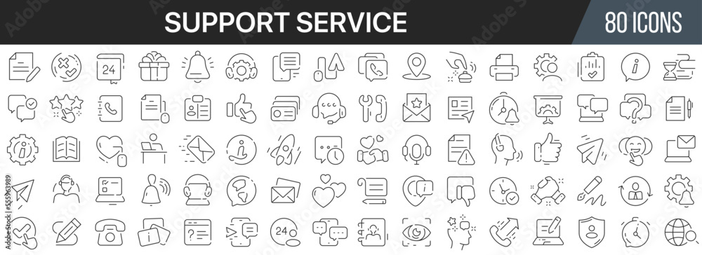 Support service line icons collection. Big UI icon set in a flat design. Thin outline icons pack. Vector illustration EPS10