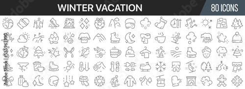 Winter vacation line icons collection. Big UI icon set in a flat design. Thin outline icons pack. Vector illustration EPS10