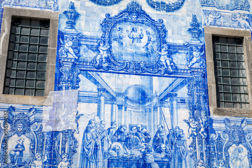 Portuguese azulejo tile on one of the streets of the Old Town. In 1996, UNESCO recognised Old Town of Porto as a World Heritage Site.