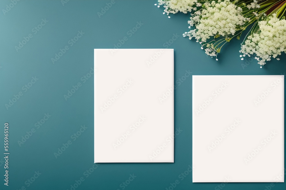Mockup for a letter or wedding invitation with branches and leaves. Natural light and shade coverage. Flat lay, Natural light and shade. Mockup for a letter or wedding invitation with branches and leaves. Natural light and shade coverage. Flat lay, Natural light and shade.