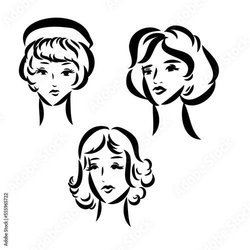 The silhouette of a woman's face and hairstyle. An icon for a stylist's design, logo, or business card. Vector illustration in the style of sketch, line art, minimalism.