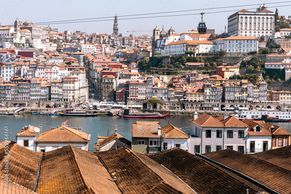 Porto old town skyline from across the Douro River. Porto. Portugal. 