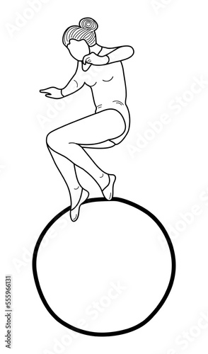 Outline figure of a gymnast in a sports pose. Gym girl silhouette sketch. Gymnastics.