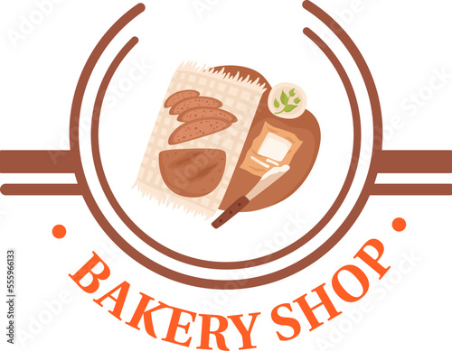 Bakery pastry cafe symbol, cake product label for traditional shop, vector il...