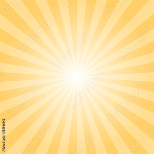 Abstract background with sun ray. Summer vector illustration for design. Sunburst background. Orange color backdrop with radial lines in retro style.