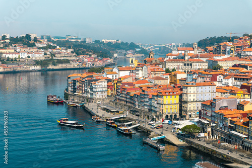 Porto old town skyline from across the Douro River. Porto. Portugal. 