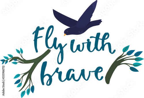 Card design with bird quote text vector illustration. Decorative holiday cute...