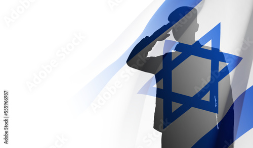 Silhouette of soldier with Israel flag on white background. Concept - armed forces of Israel. EPS10 vector