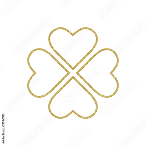 illustration of four leaf clover with golden outline, which represents good luck and happiness. Perfect for symbols, templates, clip art, designs, concepts, etc