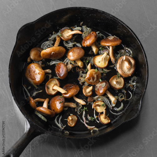 Frying Mushrooms and Onions photo