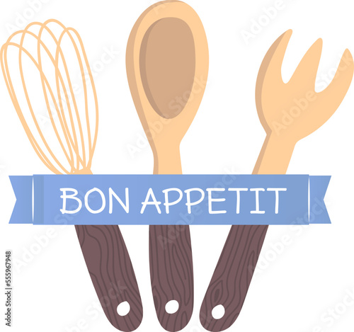 Kitchen decorative badge, lettering emblem vector illustration. Cooking calligraphy label design, cartoon restaurant food typography.