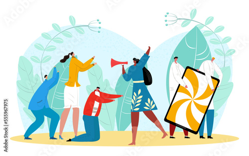Offline smartphone screen, woman stop digital addiction, vector illustration. Exit social media lifestyle, technology detox concept.