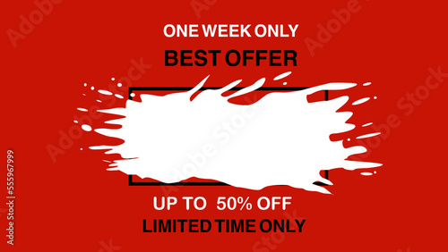red background for text about discount