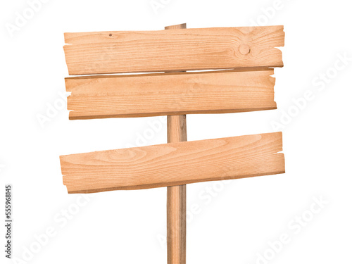 Blank wooden sign post with copy space on the pole. Signpost isolated png with transparency © eshma
