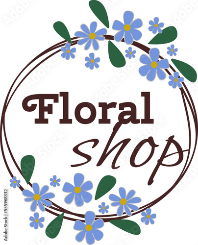Floral label with flower leaf design vector illustration. Flower shop symbol ...