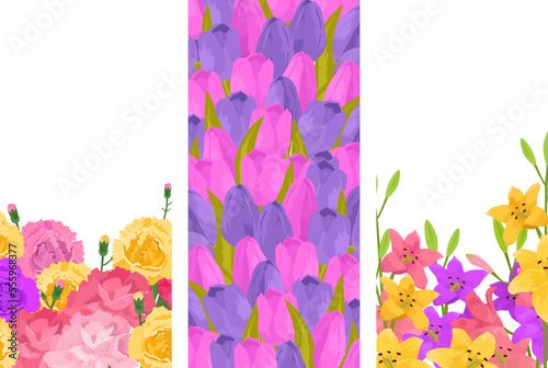 Spring flower design, sale flyer background set, vector illustration. Vertica...