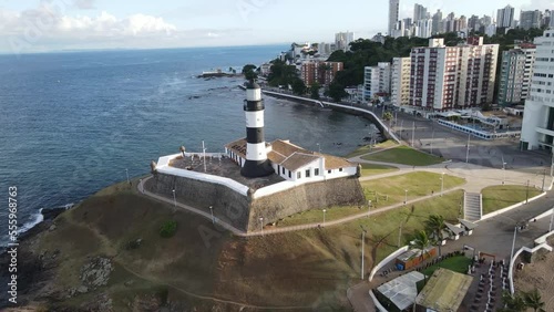 Aerial view of the beach and Lighthouse at Barra neighborhood in Salvador, Bahia photo