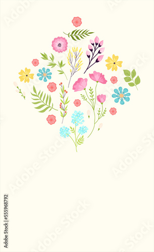 Floral card happy spring, poster flyer with flower design, vector illustratio...