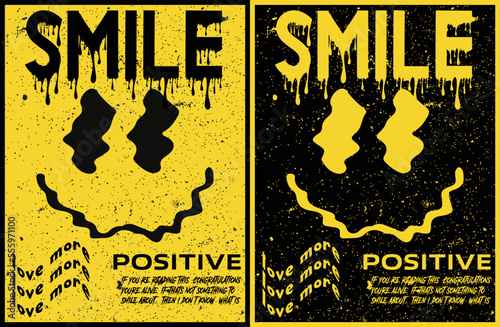 Retro smiley face illustration print with inspirational smile slogan for graphic tee t shirt or poster - Vector
