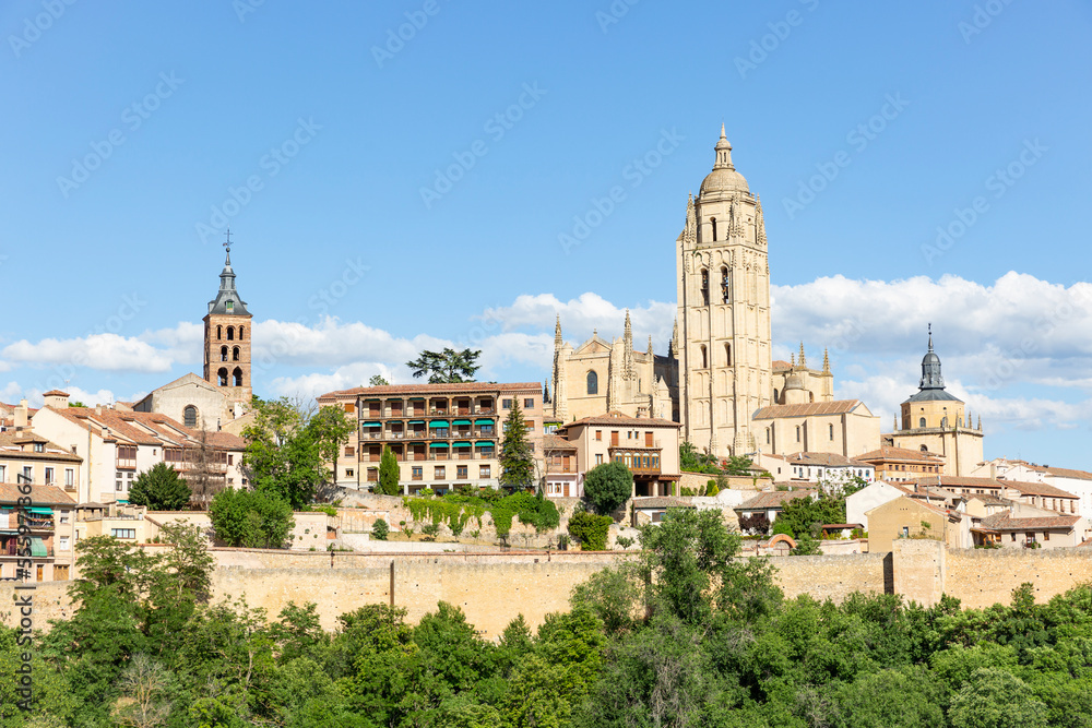 a view of Segovia including the cathedral, Castile and Leon, Spain