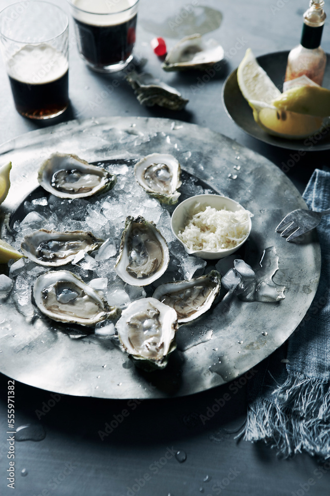 Plate of Oysters, Studio Shot Plate of Oysters, Studio Shot