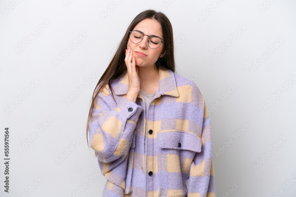 Young girl isolated on white background with toothache Young girl isolated on white background with toothache