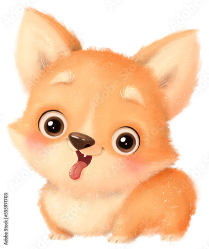 Illustration of a cute cartoon corgi dog. Cute animals. Transparent background, png