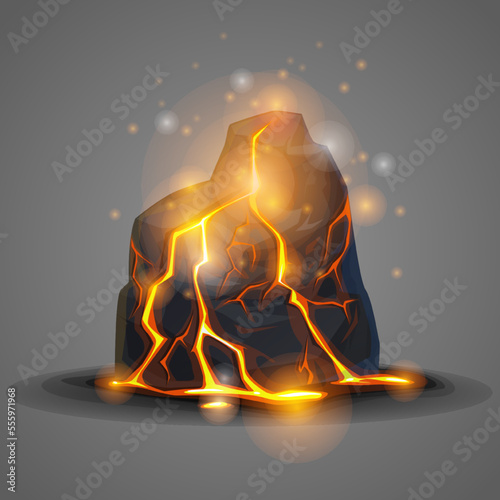 Lava stone with lights, vector image