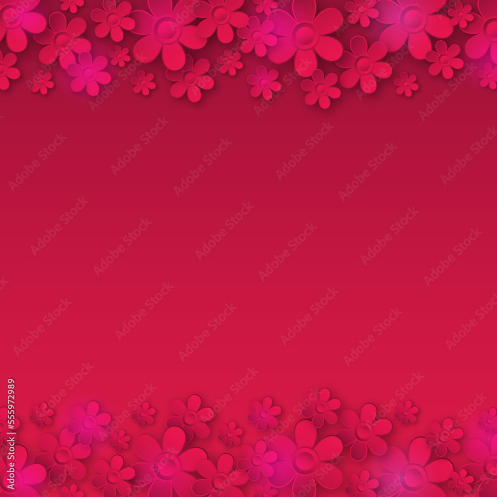 Red banner with flowers. Holiday modern floral banner. Square holiday background, headers, posters, cards, website. Vector illustration