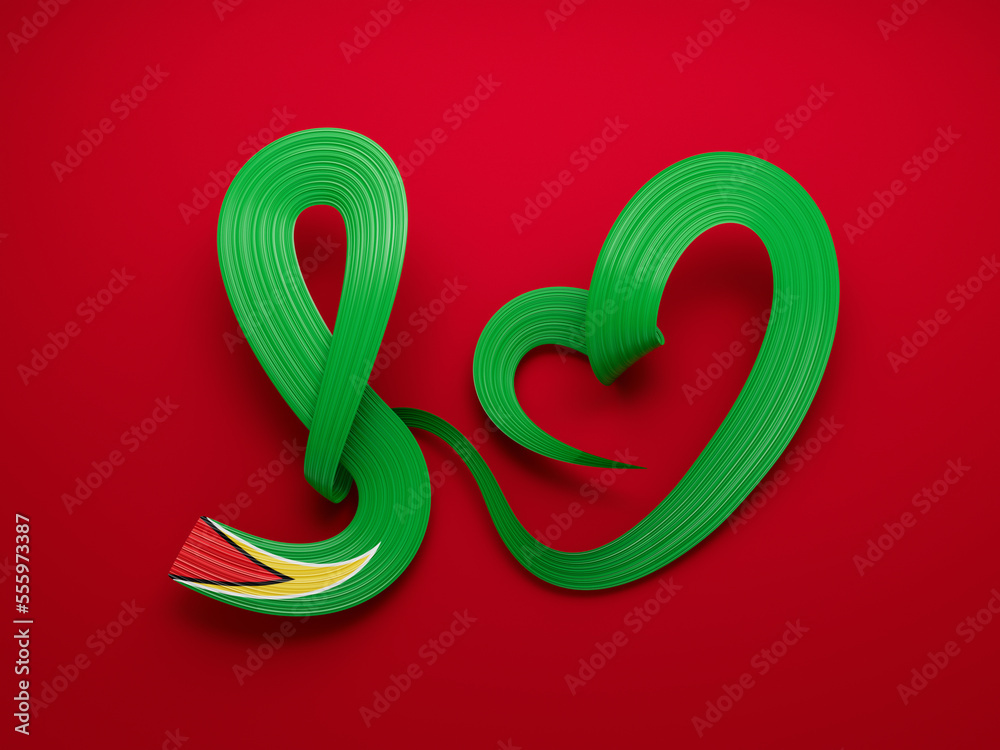 Guyana flag, making heart shape 3d illustration