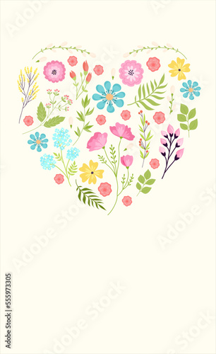 Floral card happy spring, poster flyer with flower design, vector illustratio...