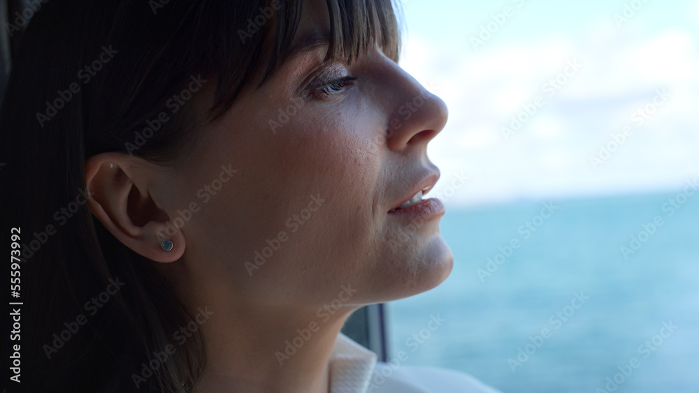 Closeup leader woman looking panoramic window. Business lifestyle concept Closeup leader woman looking panoramic window. Business lifestyle concept