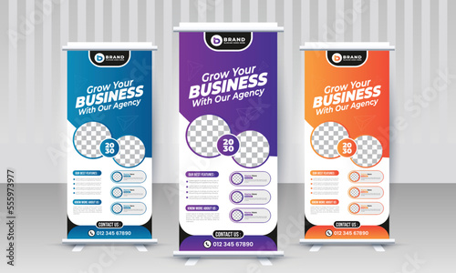 Modern creative corporate agency business standee x rollup pullup signage retractable banner design vector template