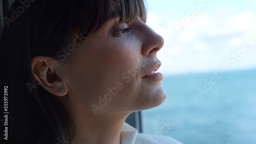 Closeup leader woman looking panoramic window. Business lifestyle concept