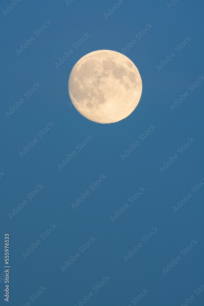 Full moon in sky at dusk, Odenwald, Hesse, Germany Full moon in sky at dusk, Odenwald, Hesse, Germany